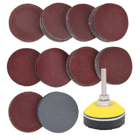 100 Pieces 2 Inch Sanding Discs, 80-3000 Grit Sandpaper with 1/4 Inch Shank Backing Plate for Drill Grinder Tool