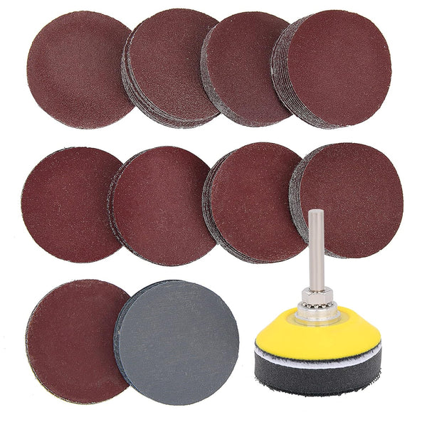 100 Pieces 2 Inch Sanding Discs, 80-3000 Grit Sandpaper with 1/4 Inch Shank Backing Plate for Drill Grinder Tool
