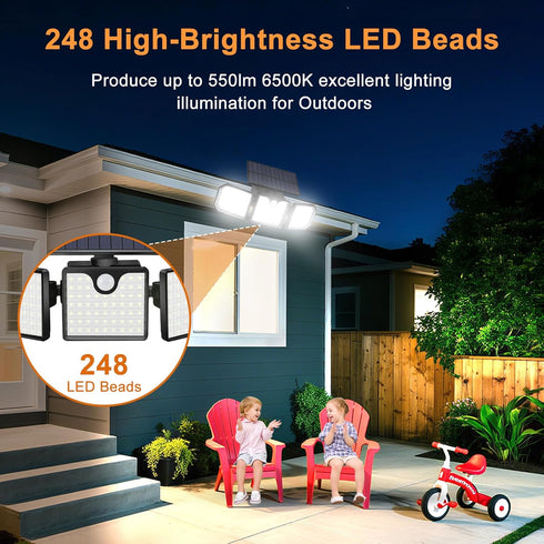 IP65 Aolyty Solar Motion Sensor Lights - Waterproof Solar Strobe Wall Lights - Bright White/Red & Blue Flashing