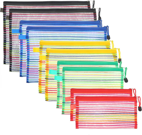 HESTYA 10 Pcs Mesh Zipper Pouch Bags, 5 Sizes, 5 Colors for Organizing Cosmetics Toiletry Travel