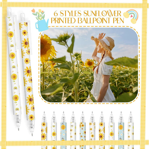 60 Sets Jetec Pcs Sunflower Ballpoint Pens Girly Stuff Aesthetic Retractable Pens Office Supplies Gift for Student