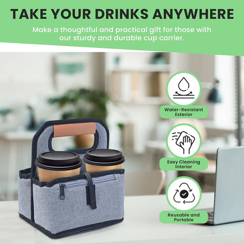 4 (16oz 24oz) Good Es Cup Reusable Coffee Cup Carrier for Delivery, Insulated, Waterproof, Portable Tote Bag Drink