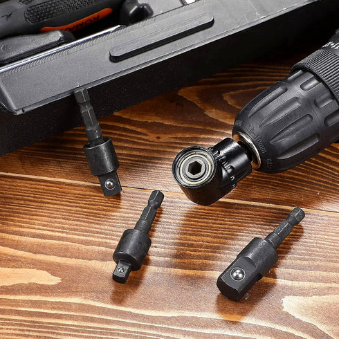 Right Angle Drill Adaptor, 4-in-1 Impact Drill Bit Extension, 360 Rotatable Socket Adapter Set