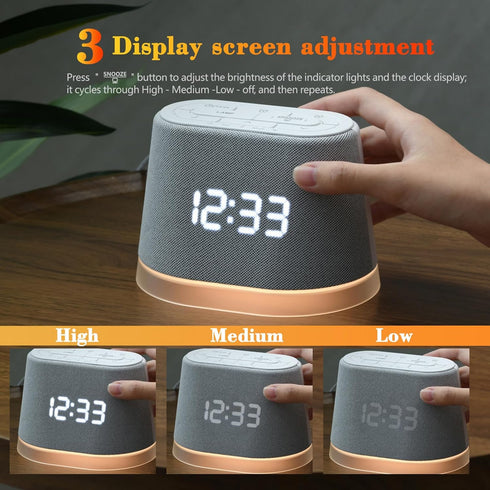 Luyismer Dimmable Multifunctional Bedside Companion Featuring Adjustable Brightness Volumes and White Noise Suitable