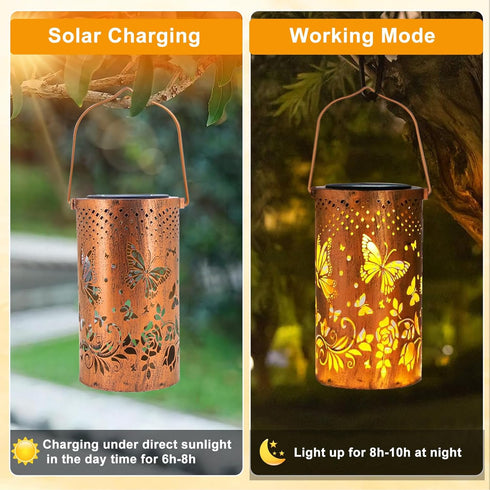 Butterfly Solar Lanterns Outdoor Waterproof Hanging Lights, Butterfly Gifts for Women Mom Grandma, Metal Decorative LED