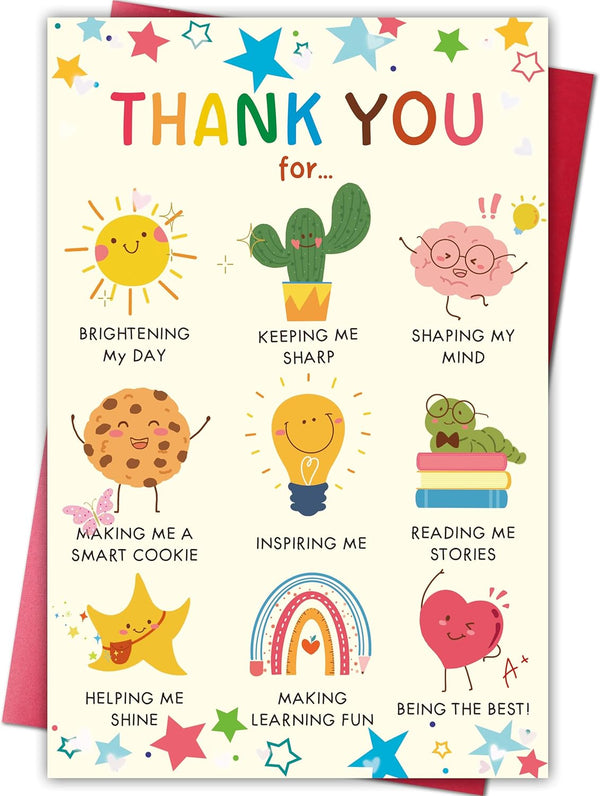 Cheeklee Thank You Card for Teacher, Cute Teacher Appreciation Card Gift from Kids