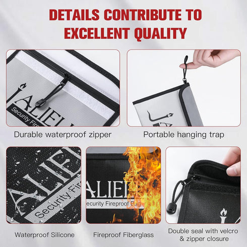 2 Pack (9.5x6.5''), Fireproof Money Bag Non-itchy Waterproof Fireproof Bag with Zipper, Small Fire Proof Money Bag