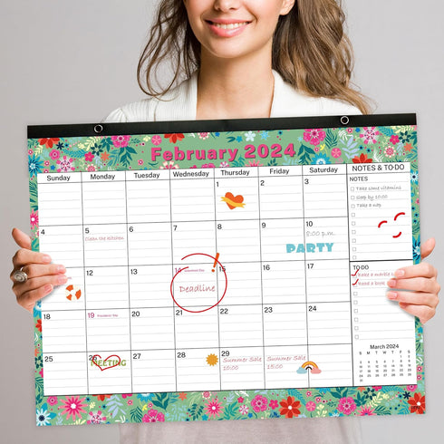 January 2024 to June 2025 Desk Calendar, Large Monthly 18 Months Academic Planner with Floral Design and Magnets