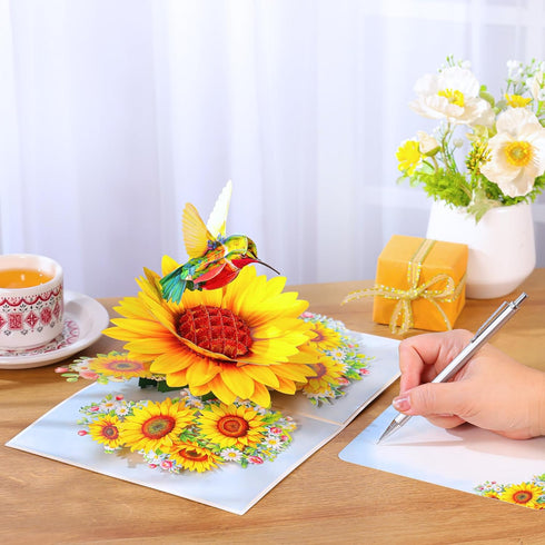 Hummingbird 3D Sunflower Mother's Day Cards, Pop Up Birthday Card for Women, Mom, Wife, Daughter, Her, Sister
