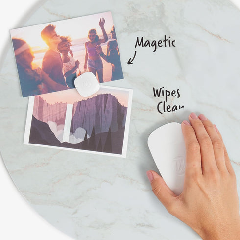 U Brands Round Magnetic Marble Print Dry Erase Board, 12" Diameter, Frameless, includes Magnet and Marker