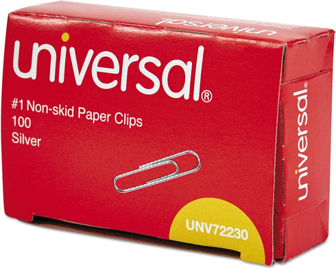 Universal Paper Clips, 1 Nonskid Silver, 100 Clips/Box, 10 Boxes/Pack