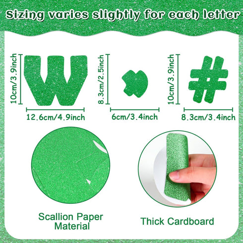 Qyeahkj 260Pcs Glitter Green Bulletin Board Letters, 4” Letter Combo Pack Set for Classroom Wall Decor