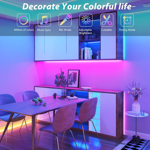Ledagic 50ft Led Lights for Bedroom Music Sync Color Changing Led Strip Lights with Remote and App Control RGB Led