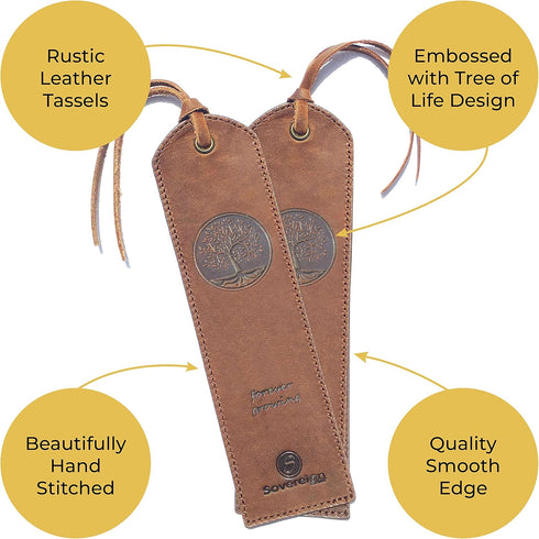Tree of Life Leather Bookmark Handmade - 2 Genuine Leather Bookmarks with Unique Design for Book Lovers