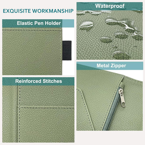 RSAquar Premium Leather Server Book with Zipper Pocket, Waitress Wallet Fit Server Apron, Agave Green