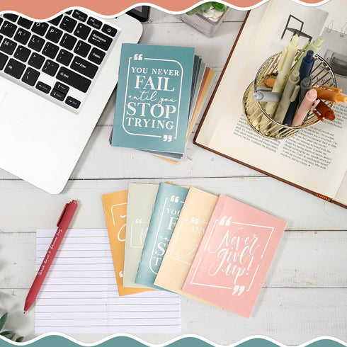 Fulmoon 60 Pcs Motivational Journal Bulk Notepads and Pens, Inspirational Mini Notebooks, Ballpoint Pens for Students