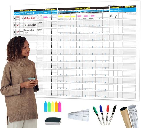 Large Project Management Vision Board for Wall, 36"x42" Laminated Whiteboard for Scheduling and Tracking Progress
