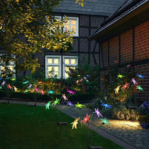 Solar Garden Light Spring Outdoor Decoration, Dragonfly Swing Light Set 2 for Patio Yard Landscape