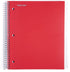 Mintra Office Durable Spiral Notebooks - 5 Subject, Red, Wide Ruled, 200 Sheets, Poly Pockets, Moisture Resistant Cover
