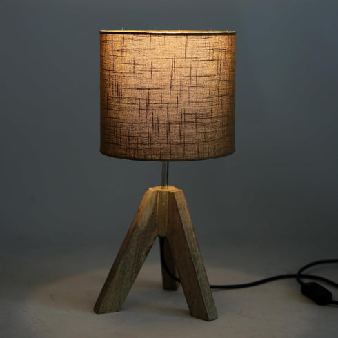Tripod Table Lamp, 16 Inches Height with Brown Jute Lamp Shade Bedside