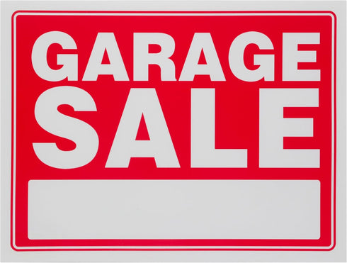 GARAGE SALE Sign Red Yard Sales Street Signs by Ram-Pro - 9 x 12 inch Plastic Banner Labels (Pack of 4)