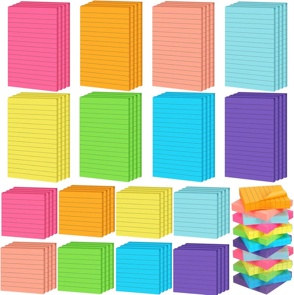 Yexiya 64 Pcs Lined Sticky Notes with Lines, Bright Assorted Colors Self Stick Notes for Home Office Products, 1920