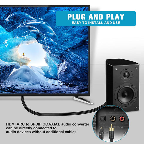 192KHz PCM2.0 Control-4.9ft/1.5m HDMI eARC/ARC to Optical Coaxial SPDIF Audio Converter for TV to Soundbar, Plug & Play