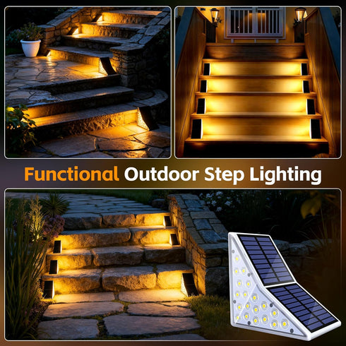 IP65 1200mAh,19 Terrace,3000k Art(6Pack) Solar Stair Lights Outdoor, Waterproof Solar Outdoor Lighting, LED,Outdoor