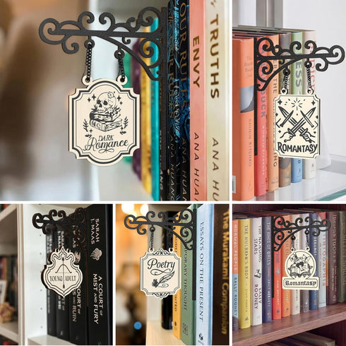 Sonloka Book Nook Tavern Signs, 5 PCS Wood Bookshelf Dividers, Medieval Style