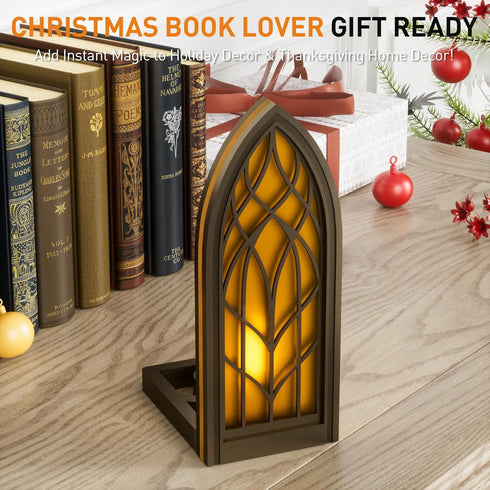Wnsamodyy Solid Wood Fantasy Book Nook Shelf Insert - Handcrafted Bookends with Remote Control & Timer, Magical