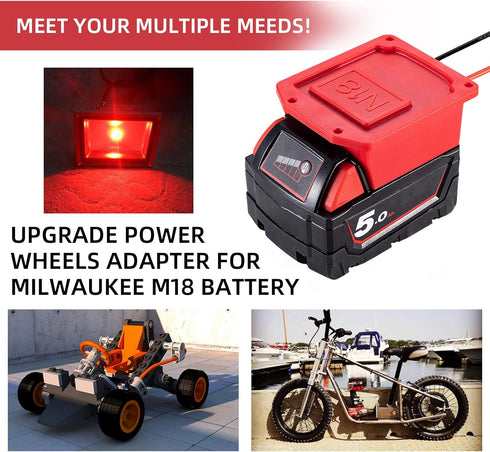 Power Wheel Adapter for Milwaukee 18V Lithium Battery, Fuse & Wire Terminal, 14 Gauge Wire Convertor
