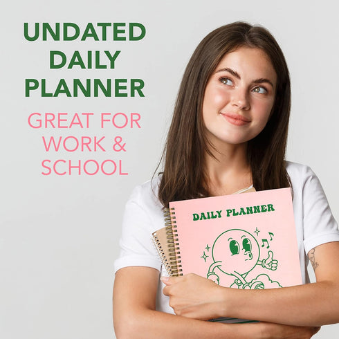 To Do List Planner Notebook - Cute Pink Green Retro A4 8.5x11 Large Hardcover Spiral Schedule Notebook