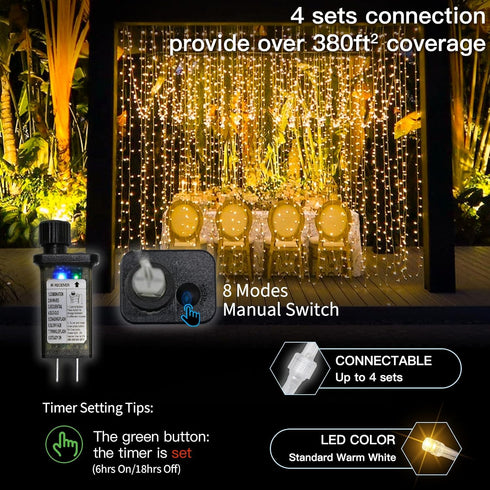 300 9.8x9.8ft suddus Curtain Lights for Bedroom, Led Curtain Lights for Backdrop, Curtain String Lights for Christmas