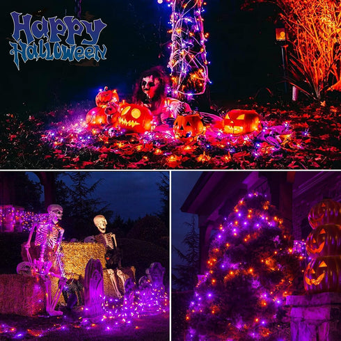 2 Pack 200 66Ft 8 echosari Halloween Fairy Lights Battery Operated, LED Auto Timer Silver Wire Starry String Lights