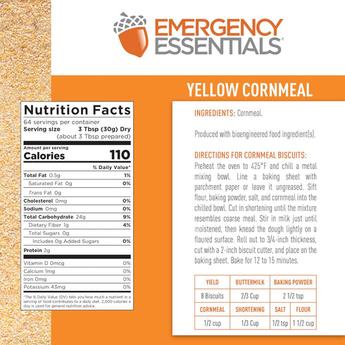 64 #10 30 Emergency Essentials Yellow Cornmeal | Allergy Friendly Pantry Staple | Serving Can | Dehydrated for Everyday