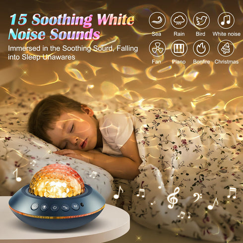 Projector,15 360 One Fire Ocean Light White Noises & Bluetooth Ambient Lighting, Full Coverage Ceiling Projector Ocean