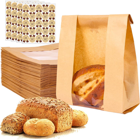 Moretoes Sourdough Paper Bread Bags, 100 Packs for Homemade Bread With Window,