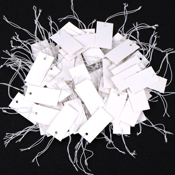Shappy 300 Pcs White Price Display Tags, 0.8 x 1.58 Inches, Marking Labels with Elastic String