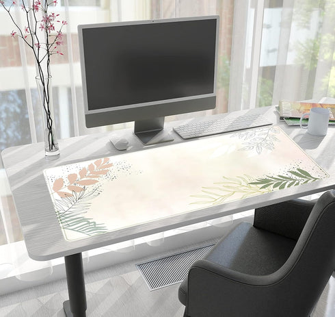 Boho Mouse Pad, Aesthetic Abstract Desk Mat, Matcha Green Plant Laptop Mat, 31.5x15.75 in for Women