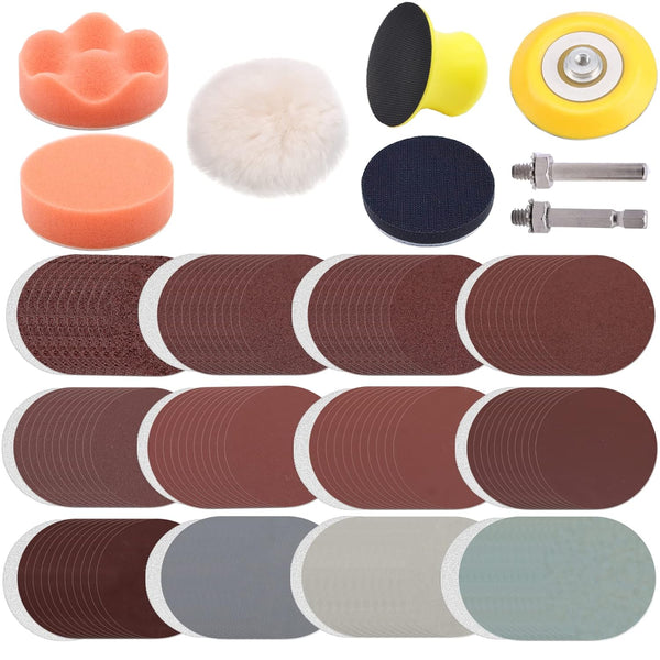 127pcs Sandpaper 3inch Sanding Disc 40-7000 Grit with Hand Sanding Block, 1/4" Shank Backer Plate, Polishing Pads