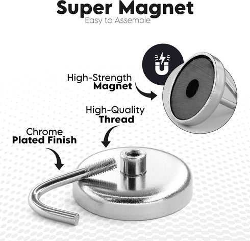 RamPro Magnetic Hooks, 8 Lbs Capacity, Heavy Duty Chrome Plated Hook Set, 2 Pack