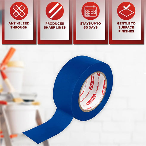 XFasten Professional Blue Painters Tape | Sharp Edge Line Technology, 2" by 60 Yards, Residue-Free Artisan Grade