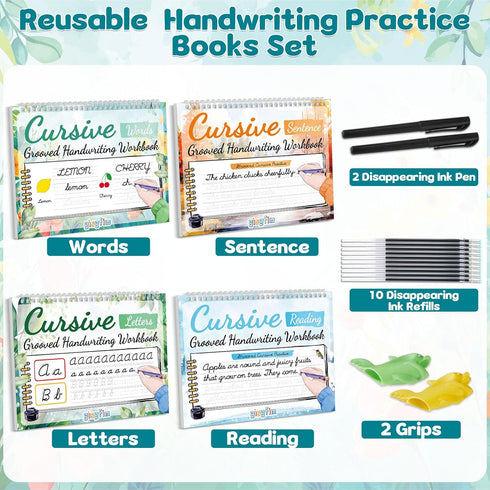 4 Pack gisgfim Grooved Cursive Handwriting Workbook Kit Magic Reusable Grooved Handwriting Practice with Disappearing