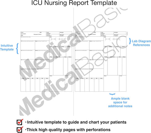ICU Nursing Notebook - large print patient template notebook, quick charting for medical emergency note taking by Medical Basics