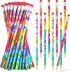 Tie Dye Round Pencils, 48 Colorful Solid Gradient Pencils with Eraser Top for School and Home