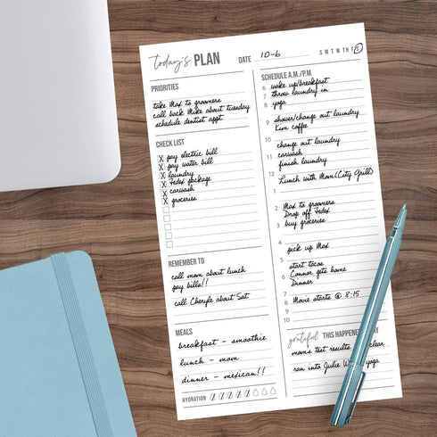 Daily to Do List Sticky Notepad, 6" x 10" Fill-in Schedule, Today's Plan Reminder Gratitude Checklist