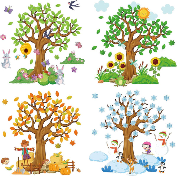 Teling 239 Pcs Season Tree Classroom Bulletin Board Decor, Spring Summer Autumn Winter Cutouts Border Set
