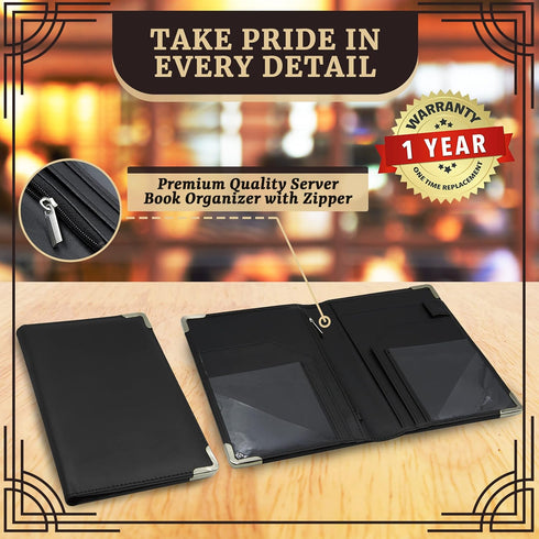 Professional Dual Core Server Book for Waitress, Deluxe Organizer with Metal Corners, Sturdy Surface, Server Books