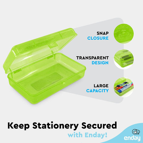 Enday Pencil Box Green, Plastic Pencil Case, Multipurpose Storage Utility Box Organizer with Snap Closure for Home and Office by Enday