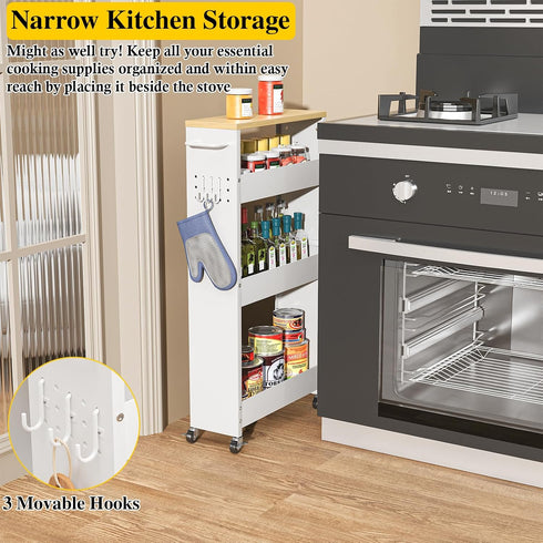 4-Tier OKZEST Utility Slim Storage Cart, Narrow Laundry Room Bathroom Organizers and Storage Cart, Metal Pantry Kitchen